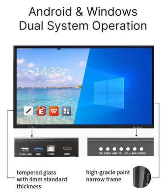 Màn hình cảm ứng tương tác chất lượng cao Bảng minh họa bảng trắng 55 Inch Android 13.0 Hệ thống phiên bản